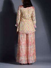 Peach Vasansi Silk Leheriya Printed Palazzo and Top Set