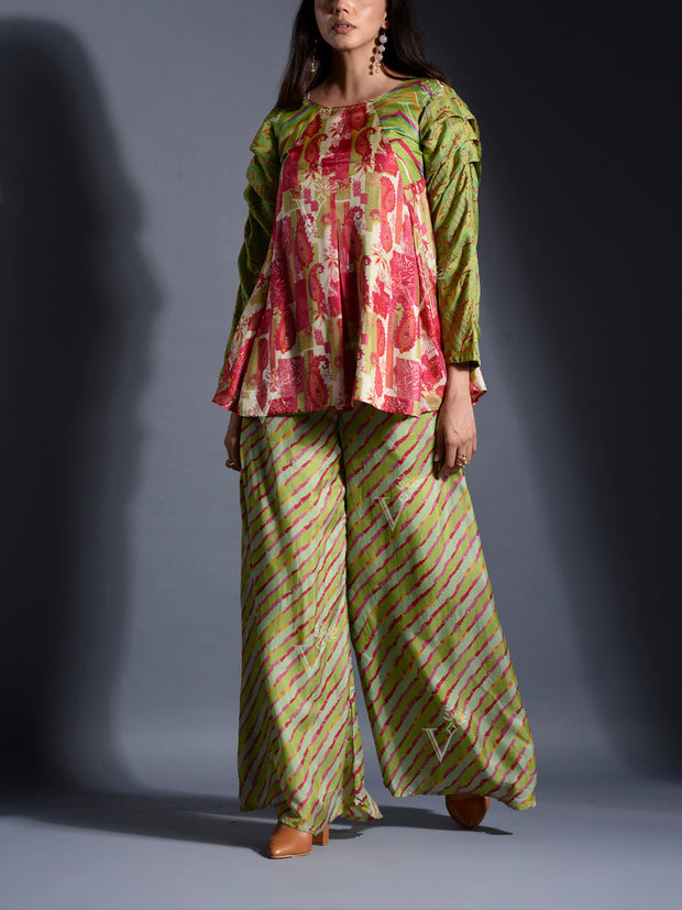 Green Vasansi Silk Leheriya Co-ord set