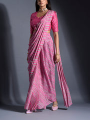 Pink Leheriya Printed Drape Saree