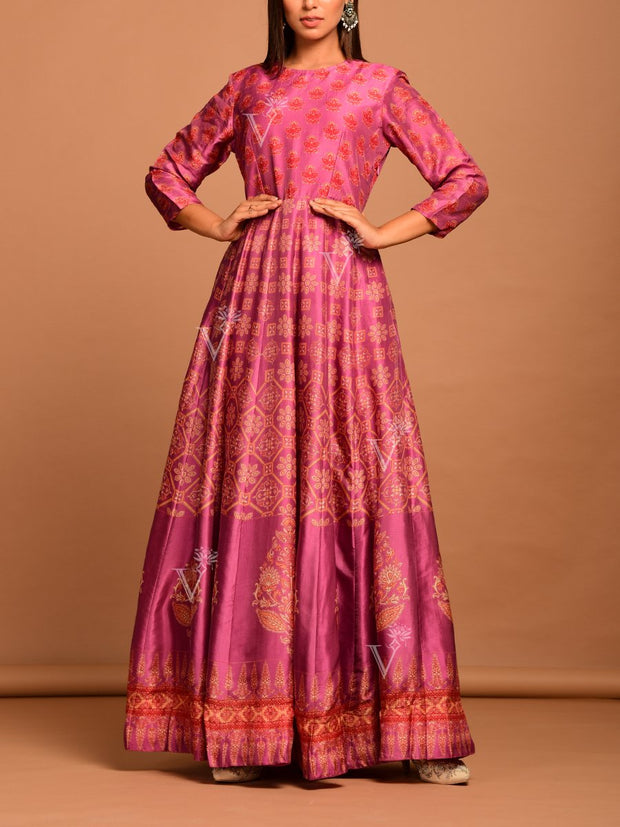 Anarkali, Anarkalis, Gown, Gowns, Printed, Silk, Light weight, Party wear, Long kurti, Floor length