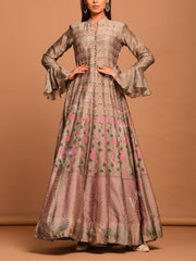 Steel Grey Vasansi Silk Handcrafted Anarkali Gown