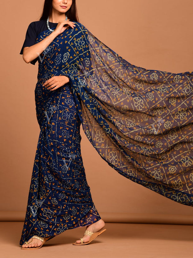 Midnight Blue Geroegette Bandhani Saree