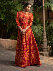 Red Vasansi Silk Printed Anarkali Gown