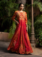 Red Vasansi Silk Printed Anarkali Gown