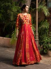 Red Vasansi Silk Printed Anarkali Gown