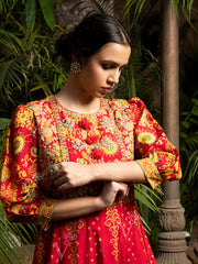 Red Vasansi Silk Printed Anarkali Gown