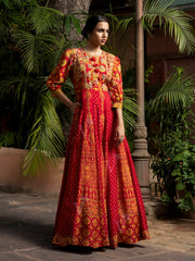 Red Vasansi Silk Printed Anarkali Gown