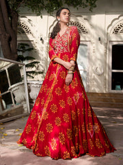 Red Vasansi Silk Printed Anarkali Gown