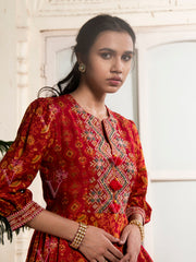 Red Vasansi Silk Printed Anarkali Gown