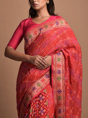 Red Georgette Bandhani Zari Saree