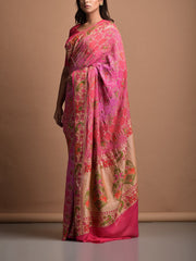 Pink Georgette Bandhani Zari Saree