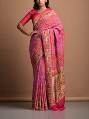 Pink Georgette Bandhani Zari Saree