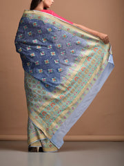 Blue Georgette Bandhani Zari Saree