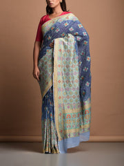 Blue Georgette Bandhani Zari Saree