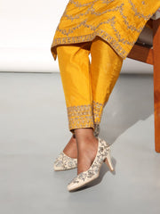 Mustard Embroidered Silk Suit Set