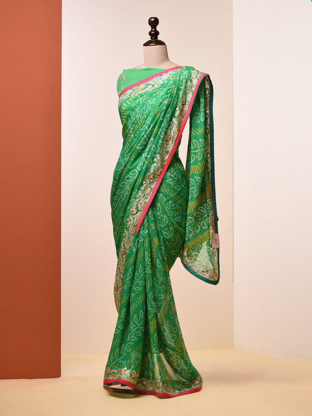 Green Georgette Bandhni Saree