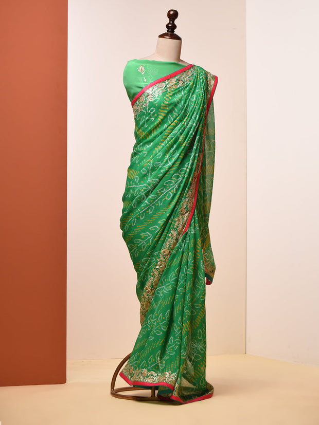 Green Georgette Bandhni Saree