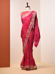 Ruby Pink Bandhni Gotta patti Saree