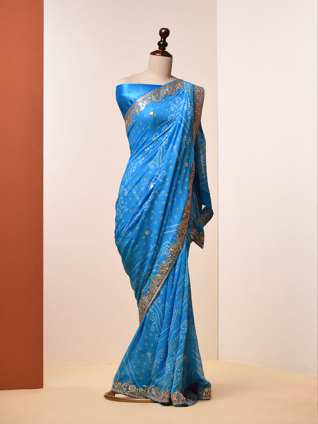 Baby Blue Bandhni Gotta Patti Saree