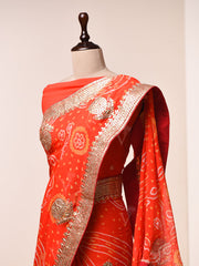 Orange Gotta Patti Bandhni Saree