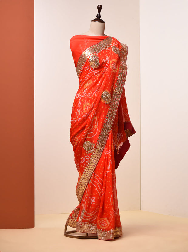 Orange Gotta Patti Bandhni Saree