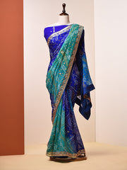 Persian Blue Gotta Patti Bandhni Saree