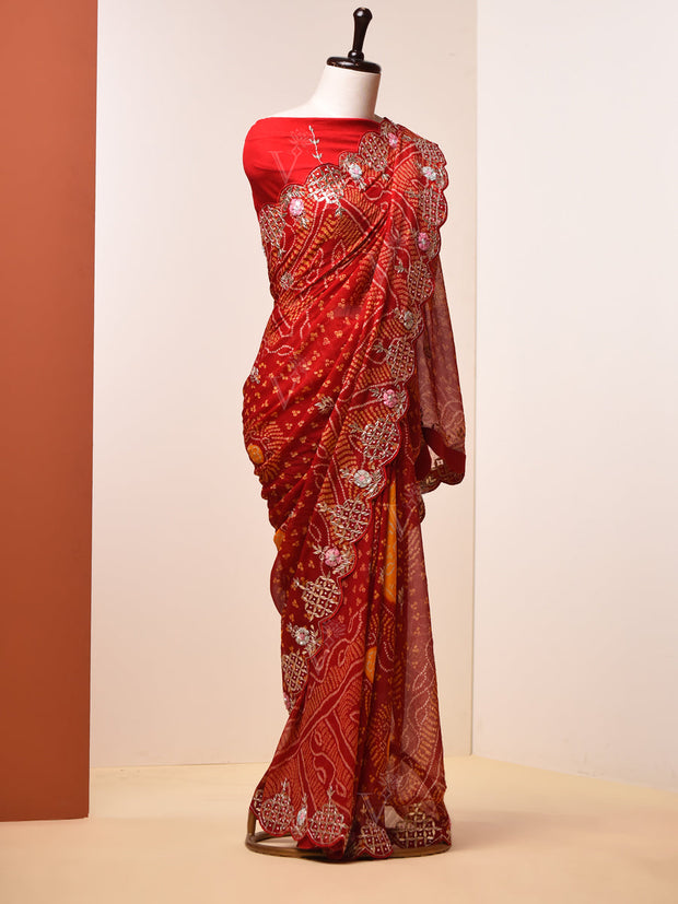 Maroon Gotta Patti Bandhni Saree