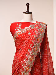 Candy Red Gotta Patti Bandhni Saree