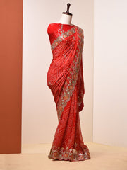 Candy Red Gotta Patti Bandhni Saree