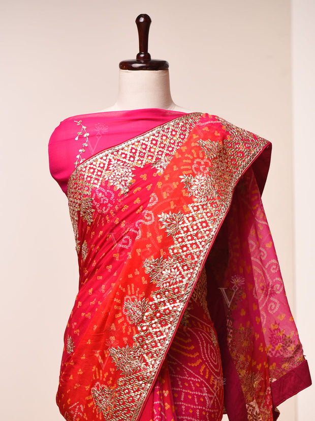 Pink Bandhni Gotta Patti Saree