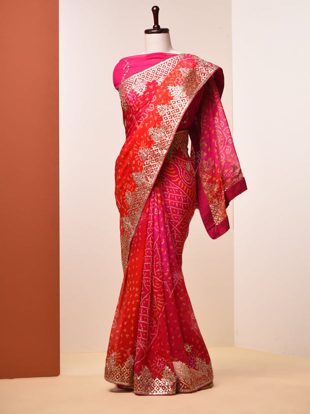 Pink Bandhni Gotta Patti Saree