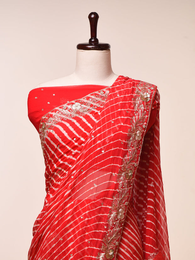 Red Gotta Patti Leheriya Saree