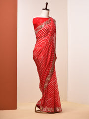 Red Gotta Patti Leheriya Saree