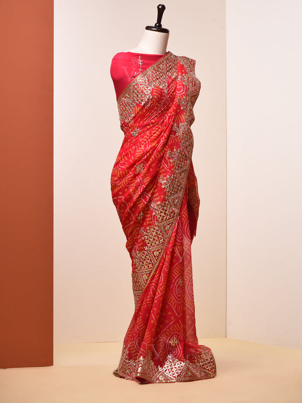 Pink Gotta Patti Bandhni Saree