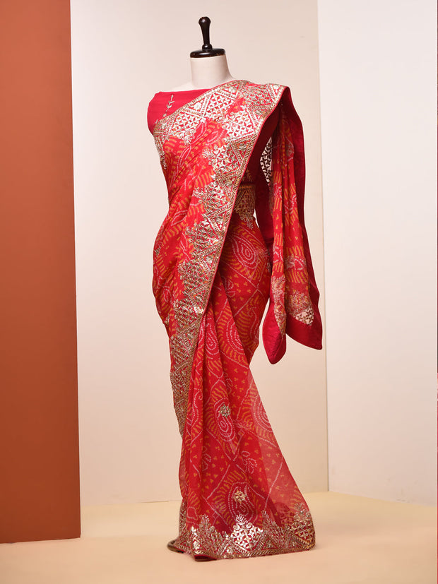 Pink Gotta Patti Bandhni Saree