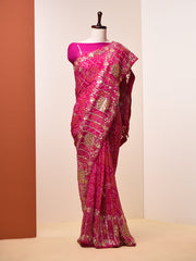 Rani Pink Gotta Patti Bandhni Saree