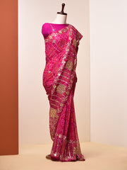 Rani Pink Gotta Patti Bandhni Saree