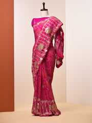 Rani Pink Gotta Patti Bandhni Saree