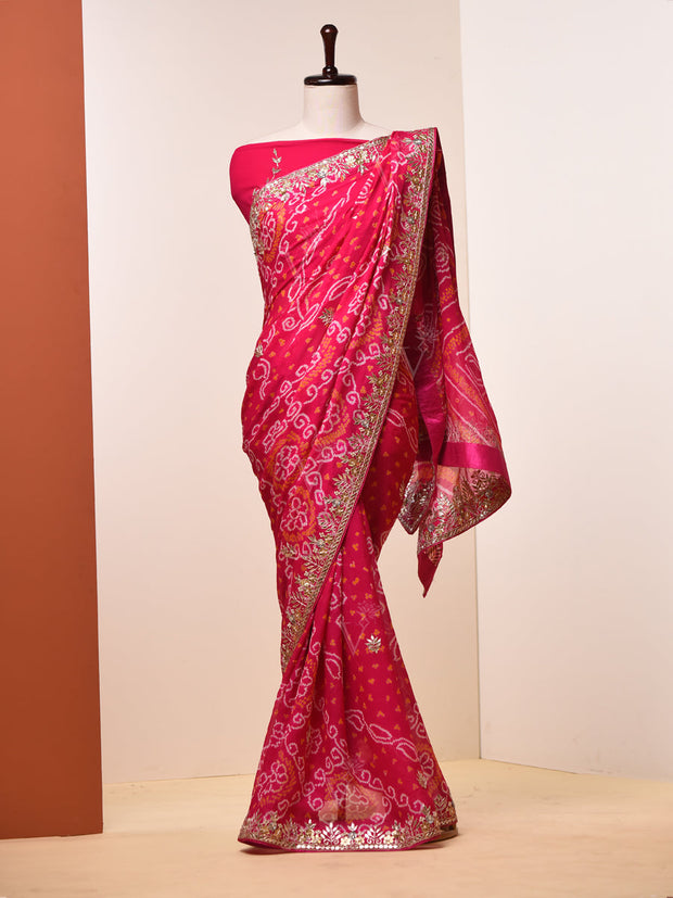 Hot Pink Gotta Patti Bandhni Saree