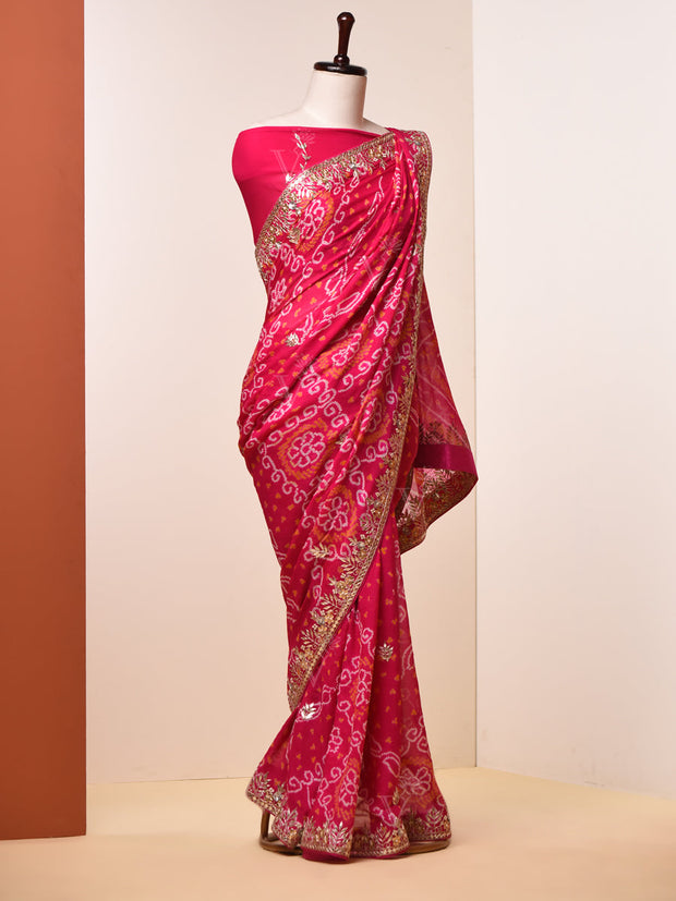 Hot Pink Gotta Patti Bandhni Saree