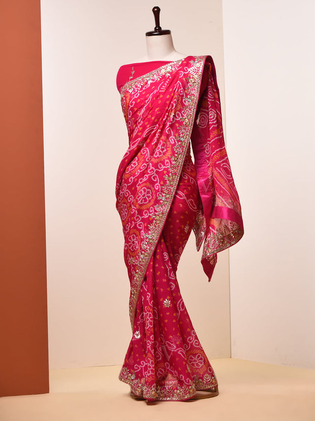 Hot Pink Gotta Patti Bandhni Saree