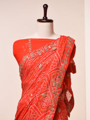 Orange-Red Gotta Patti Bandhni Saree