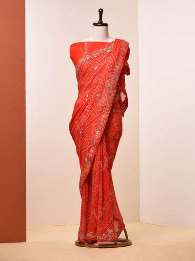 Orange, Red, Gotta Patti, Bandhni, Saree  ,DD00, dropship, _label_Ready to Ship, D69