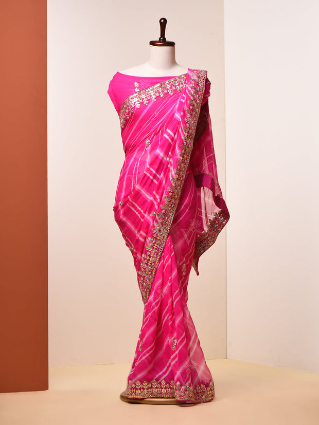 Hot Pink Leheriya Gotta Patti Saree