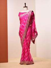 Hot Pink Leheriya Gotta Patti Saree