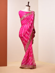 Hot Pink Leheriya Gotta Patti Saree