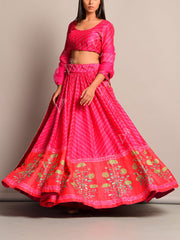 Pink Leheriya Lehenga Set (Special Price)