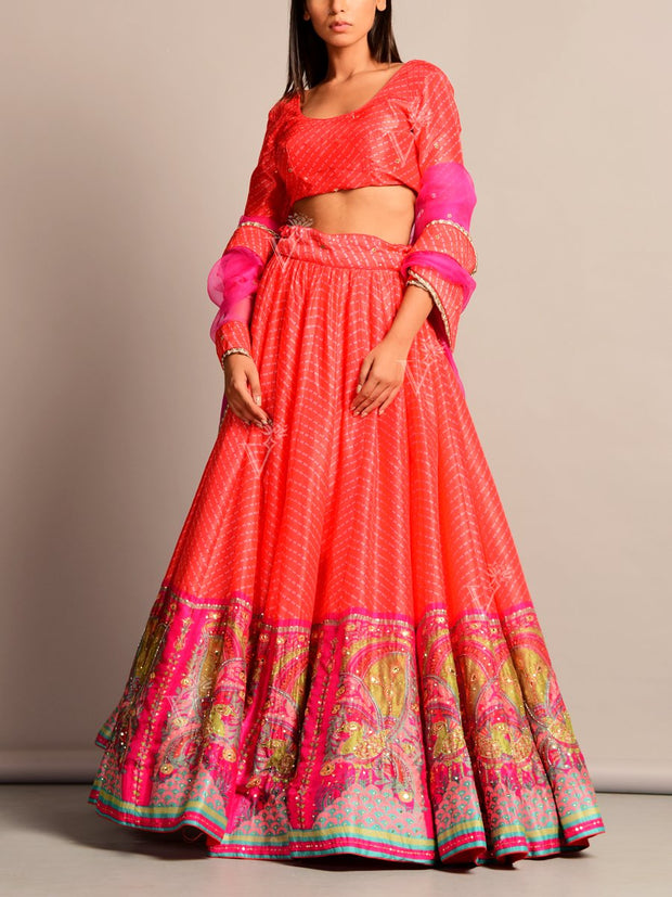 Orange Leheriya Lehenga Set (Special Price)