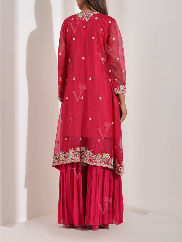 Rani Pink Embroidered Jacket and Sharara Set