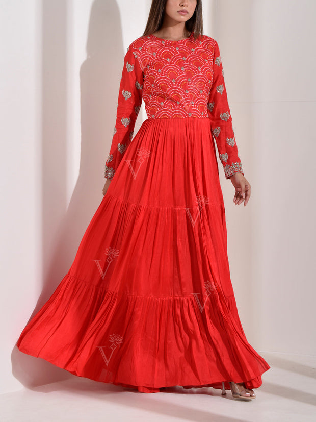 Red Silk Bandhani Kurta and Palazzo Set